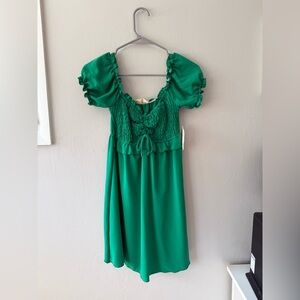 Altar'd State Green Smocked Dress with Puff Sleeve